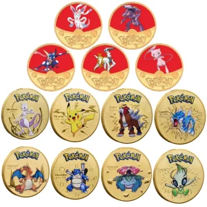 Pokemon Münzen mit verschiedenen Pokemon Mewtu, Quajutsu, Pikachu Mew, Genesect u. a.