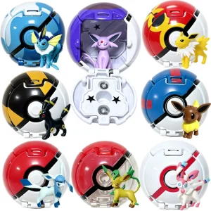 Evoluciones de Eevee con Poké Ball y figura, Jolteon, Umbreon, etc.