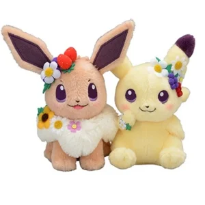 Pikachu o Eevee lindo peluche Pokémon (aprox. 18 cm) edición de flores